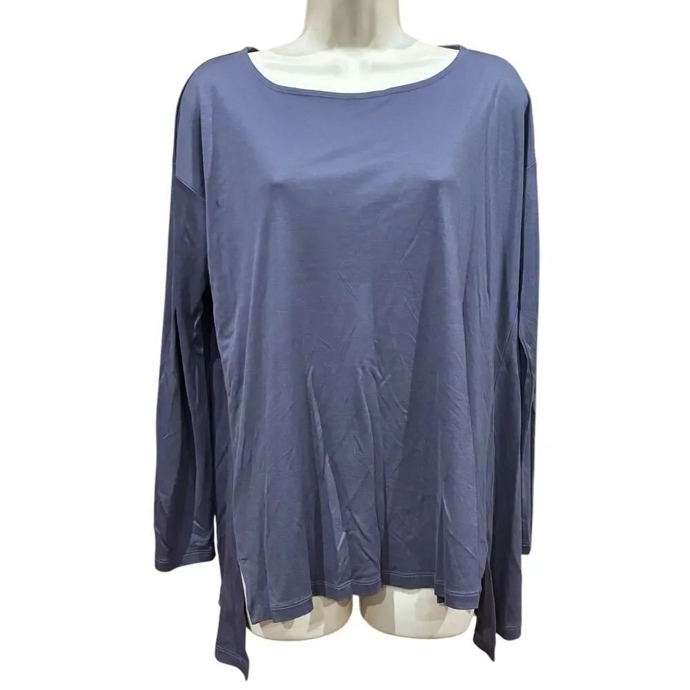 Eileen Fisher Stretch Tencel Jersey Knit Long Sleeve T in Blue NWT Size Small
